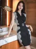 Robes décontractées Summer Eelgant Blazer Robe Femmes Mode coréenne Sans manches Double boutonnage Dentelle Patchwork Mini Bodycon Office Lady