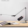 Skrivbordslampor Modern energibesparande LED -skrivbordslampa med klipp 8W Swing Long Arm Study Piano Office Eye Care Bedside Dimble Desktop Table Lights Q231104