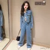 Clothing Sets Girl Clothes Kids Clothes Girls Denim Short Jacket High Waisted Jeans Wide Pants Children's Clothing Denim Suit