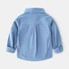 Kids Shirts Baby Boys Shirt Long Sleeve Solid Color Shirts Spring Autumn Single Breasted Turn Down Collar Blouse Kids Tops 230403