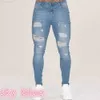 Men's Jeans New Men's Pants 2021 Autumn White Hole Black Slim High Waist Jeans Men's Wear