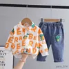 Kledingsets Herfst Kinderen Jongen 2 STUKS Kledingset Brief Afdrukken Kraagvorm Shirt Jeans Baby Boy Outfit Kid Boy Suits