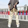 Erkek pantolon hip hop haki kaju çiçek düz bacak tulum mürekkep sıçrama dikiş tuval pantolon retro kargo erkek 230403