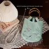 Evening Bags Female Retro Chic Floral Embroidery Fringes Medium Size Bamboo Handle Handbag Vintage Prom Party Ethnic Shoulder Bag