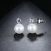 New Fashion Created Pearl Round Cut Clear Cubic Zirconia Ear Stud Earrings For Women Jewelry Brinco