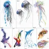 Temporary Tattoos OMMGO 3D Watercolor Jellyfish Temporary Tattoos Sticker Ocean Draw Fake Tattoo Dolphin Custom Tatoos For Women s Body Art Arm Z0403