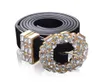 Cinturones de strass grandes de diseñador de lujo para mujer, joyería de cintura de cuero negro, cinturón de cadena dorada, diamantes de imitación, moda 3443402