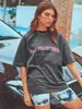 レディースTシャツサンフランシスコレターグラフィックドロップショルダーロングラインTシャツ柔らかい通気性短袖夏クールな女性ティートップ230331
