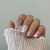 Unghie finte riutilizzabili fatte a mano, 10 pezzi, stampa su decorazione per manicure finta Kawaii di media lunghezza, indossabile completa con colla