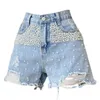 Jeans pour femmes Summer Denim Shorts Femmes Mode Nail Perle incrustée de diamant Tempérament Gland Pantalon court à jambes larges
