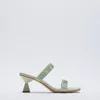 Terlik Çapraz bağlı kare ayak parmağı yüksek topuklu ayakkabılar bayan bayanlar kaymaları kadınlar 2023 yaz kauçuk skandalları kumaş slaytlar perdeli