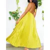 Casual Dresses Wishyear Summer Loose Big Swing Backless Sleeveless Female Beach Party Long Elegant Robe Women Solid Satin Pleated Maxi Dress