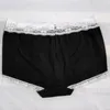 Sous-vêtements dentelle Sissy Boxer Shorts culottes avec nœud coton élastique Sexy mâle mince sous-vêtements marque hommes Gay taille basse sous-pantalon