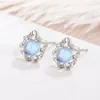 Boucles d'oreilles mignonnes pour femmes, bijoux boule de fleur, couleur argent, pierre de lune, charme irrégulier, petit bleu Aqua