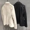 Manteau en cuir véritable pour femme, marque de mode, automne, décontracté, Slim, Streetwear, veste de mouton, noir et blanc, vêtements féminins, 2023