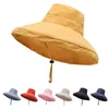 Широкие шляпы моды Панама негабаритная ковша женщина холст солнечный шляпа открытая пляжная шапка большая ультрафиолетовая складная палочка