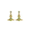 Desginer Viviene Westwoods impératrice douairière Vivian 3d Saturn collier femme exclusif vert menthe boucles d'oreilles tour de cou chaîne de clavicule