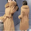 Women's Wool & Blends Pink Grey Woolen Coat Fur Collar Windbreaker With Buckle Thickening Loose Temperament Jacket Women