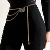 Cinturones Cadena de cintura de mariposa elegante cinturón de borla multicapa para mujer vestido de cuerpo alto de metal de moda