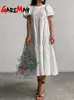 Casual Dresses Casual Women Summer Maxi Dress 100% Cotton O Neck A-Line Overdimensionerad Kort ärm Midi Dress Puff Sleeve White Green Long Dress 230331