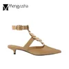 Sandales T-Strap Femmes Gladiateur de la cheville Boucle Couiner CEULLE CEINTROLES OL Robe Talons bas, tongs Slingback Sandalias Mujer 3A7F