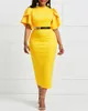 Freizeitkleider TSXT 2023 Afrikanischer Stil Frauen Einfarbig Fliegende Ärmel Slim Fit Kleid Elegante Dame O-Ausschnitt Ohne Gürtel