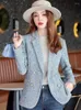 Abiti da donna Moda donna Blazer scozzese in tweed Cappotto Vintage Manica lunga Doppiopetto Capispalla femminile Top chic Giacche casual da donna