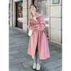 Damen-Trenchmäntel, rosa Jacken, Streetwear, lockerer Mantel, Midi-Länge, modische koreanische elegante Damen-Windjacke, lässige zweireihige Oberteile
