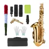 Eb-Altsaxophon, Messing, lackiertes Gold, E-Flach-Altsaxophon, Holzblasinstrument mit Tragetasche, Handschuhen, Riemen, Bürste für Saxophonzubehör