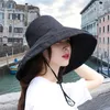 Широкие шляпы моды Панама негабаритная ковша женщина холст солнечный шляпа открытая пляжная шапка большая ультрафиолетовая складная палочка