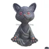 Garden Decorations Whimsical Black Buddha Cat Figurine Meditation Yoga Collectible Happy Decorwhimsical Drop Dhsaq