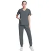 Pantalones de dos piezas para mujer, trajes de trabajo de clínica con rosca de Spa de Color sólido para mujer, Tops, uniforme de enfermería para mascotas Unisex