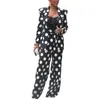 Pantalon de deux pièces pour femmes Chic Femmes Dot Print Costumes Slim Blazer et tenues Automne Hiver Mode Bureau Lady Business 2 Set