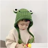 Berretti Doit Da 3 a 8 anni Cappello invernale per berretti per bambini Cartoon Rana Beanie fatto a mano in maglia Cappelli per bambini Caldi bambini Ragazze Paraorecchie Drop De Dhn2M