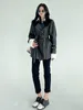 Cappotto in pelle da donna per giacca da moto con colletto medio lungo primavera/autunno 2023 stile oversize