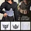 Bustiers Corsetsメッシュエレガントなコルセットクロップトップ女性メタルチェーンビュスティアセクシーな衣装女性ブラックゴシックパンクガードルレースアップベルト