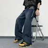 Erkekler Kot 2023 Tasarım Yüksek Sokak Yıkanabilir Moda Demin Pantolon Düz Geniş Bacak Cep Kargo Günlük Pantolon Y59