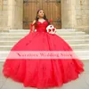 Hemelblauwe prinses Quinceanera kleedt off -schouder kanten appliques kristallen bal jurk zoet 16 jurken vestidos de 15 anos custom