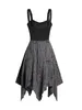 Lässige Kleider Gothic Colorblock Lace Up Destroyed Style Kleid für Damen Verstellbarer Riemen Asymmetrischer Saum Midi Robe