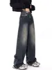 Jeans da donna Y2k Chic blu scuro dritto sciolto BF vita alta Casual Jean pantaloni larghi in denim femminile pantaloni autunnali