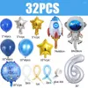 Décoration de fête 32 pièces, ballons en aluminium avec numéros de fusée sur le thème de l'espace, décorations d'anniversaire pour garçon, fournitures de fête prénatale pour enfants