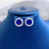 Charm 8mm Sapphire Diamond Stud Orecchino 100% vero argento sterling 925 Promise Wedding Orecchini per le donne Promise Party Jewelry