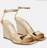 Summer Lady Sandal White Leather Wedges Shoes Brien 85mm Leathers Wedge Sandals Wedding Party Dress Woman Ankle Strap Open Toe High Heel Box 35-43