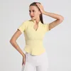 Aktiva skjortor Halva dragkedja Fitnesskläder Kortärmad sport Running Jacket Elastic Tight Sexy Lapel T-Shirt Gym Women's Bluses Mujer de de