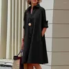カジュアルドレス女性ソリッドシャツドレス夏のファッションターンダウンカラーポケット長袖MIDI女性セクシーなドット