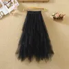 Rokken 2023 Zomer vrouwen Mesh Solid A-Line High Taille Layed Cake Tule Ladies Onregelmatig lovertjes Pleated Tutu Z141