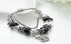 Fios charme 925 pulseira de prata contas pretas, corujas e flores diy para encantos femininos1175975