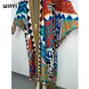 Dames badmode Winyi Africa Afrika Summer Party Beach Swim Suit Elegante vrouwen Kaftan Boho Cardigan Kleurrijke sexy vakantie Lange Mouw Kimono 230403