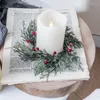 Decorative Flowers Candlestick Wreath Christmas Candle Garland Ring Decor Artificial Green Plants Simulate Red Fruits Home Party Dining