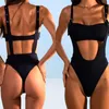 Women039s Swimwear Black One Piece Swimsuit Cut Out Badpak Fused Fused Monokini Thong Nylon Spandex Swim Suite 2021 Summer Women Sexy3939471